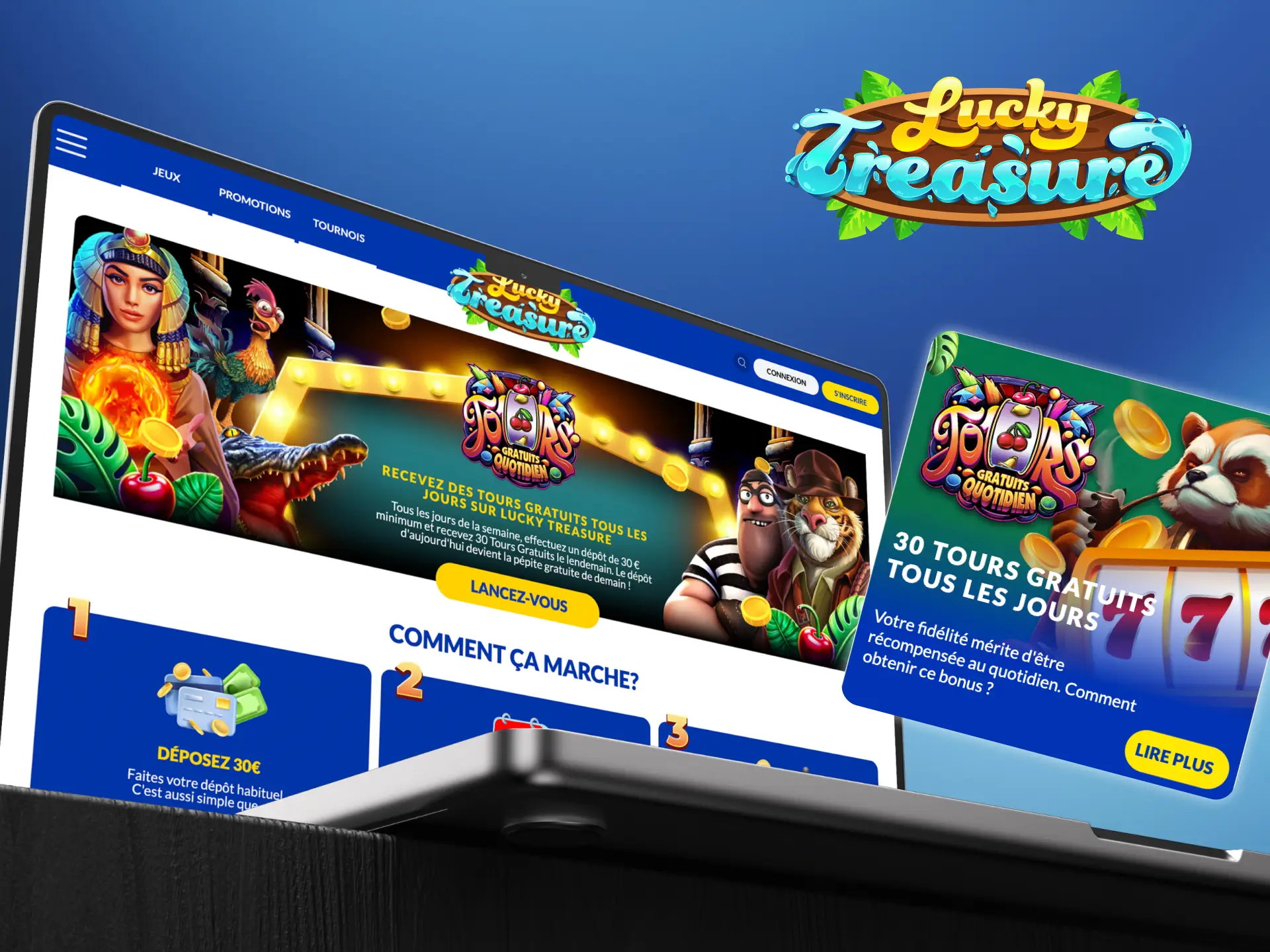 Faites tourner les rouleaux plusieurs fois gratuitement sur la plateforme Lucky Treasure.