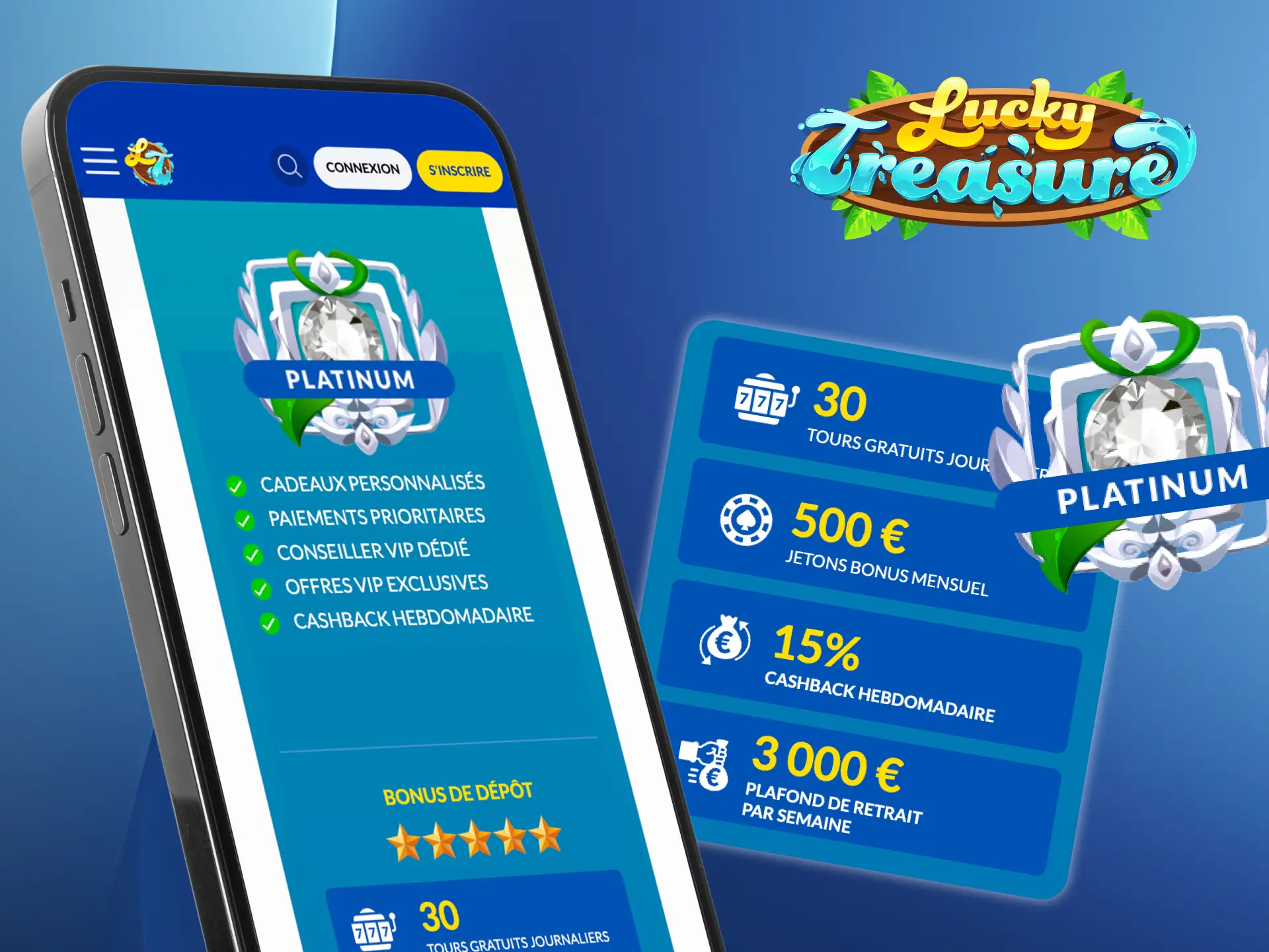 Bénéficiez d'avantages substantiels sur la plateforme Lucky Treasure.