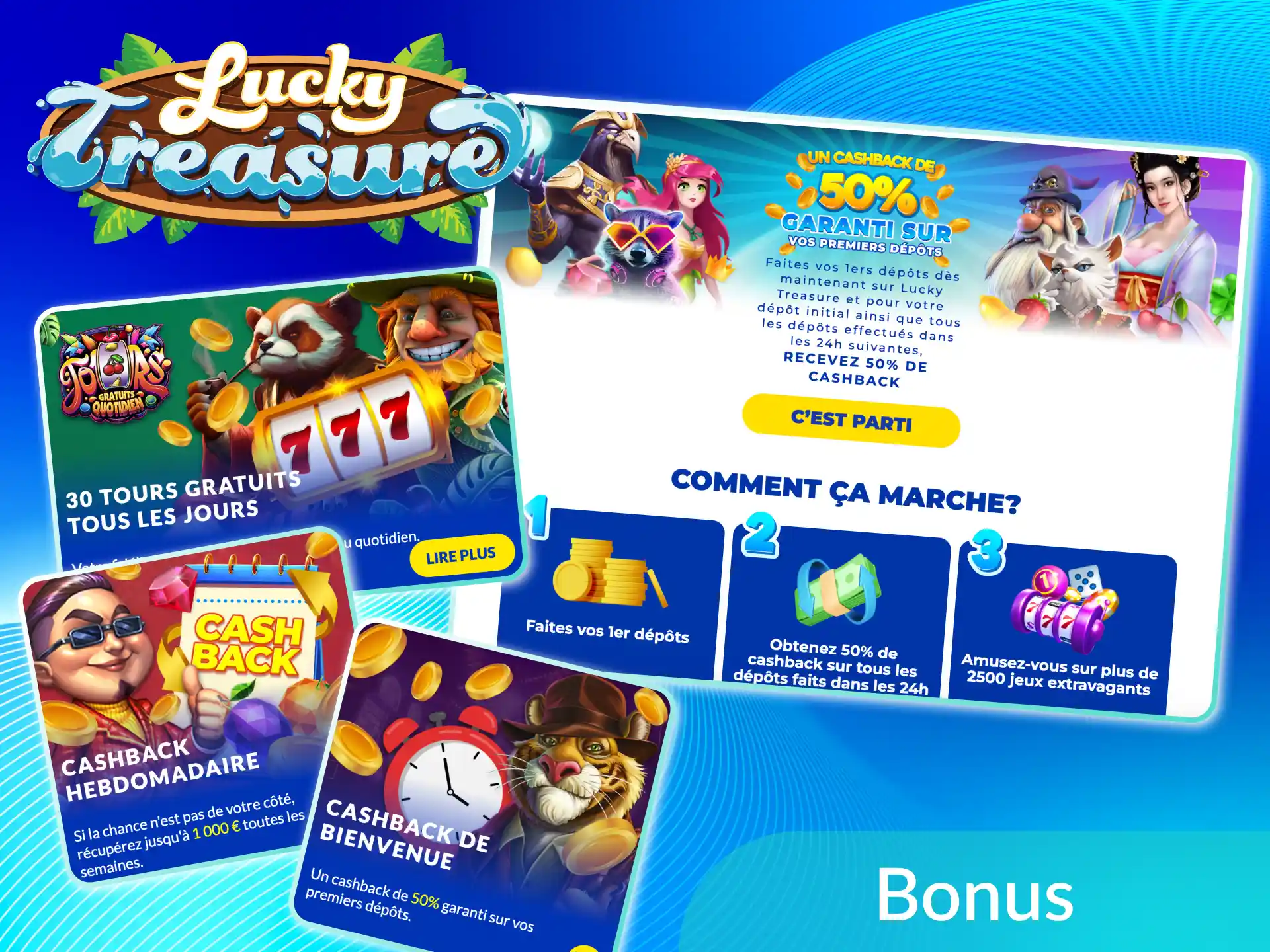 Divers bonus et promotions vous attendent sur le Lucky Treasure.