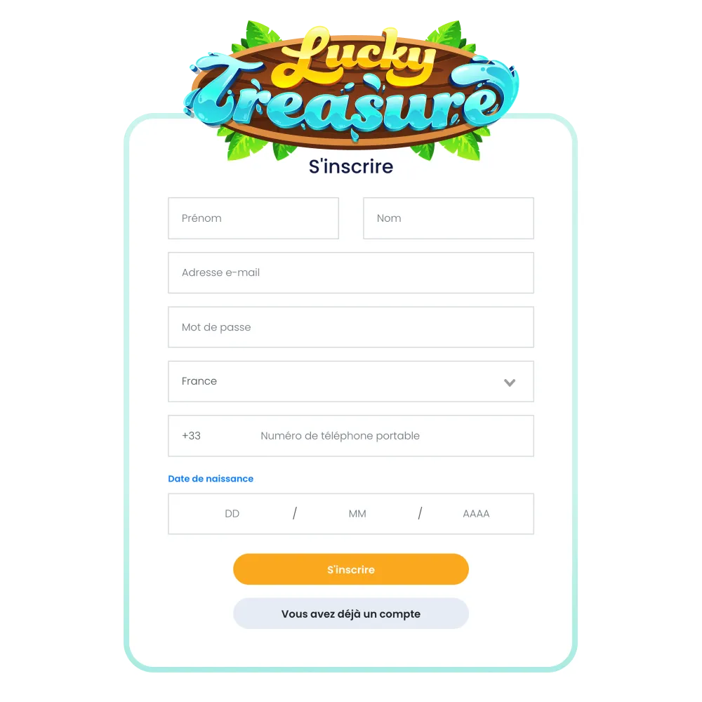 Il ne vous faudra que 5 minutes pour vous inscrire sur la plateforme Lucky Treasure.