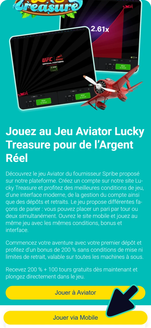 Cliquez sur ce bouton pour jouer à Lucky Treasure Aviator sur votre appareil Android.