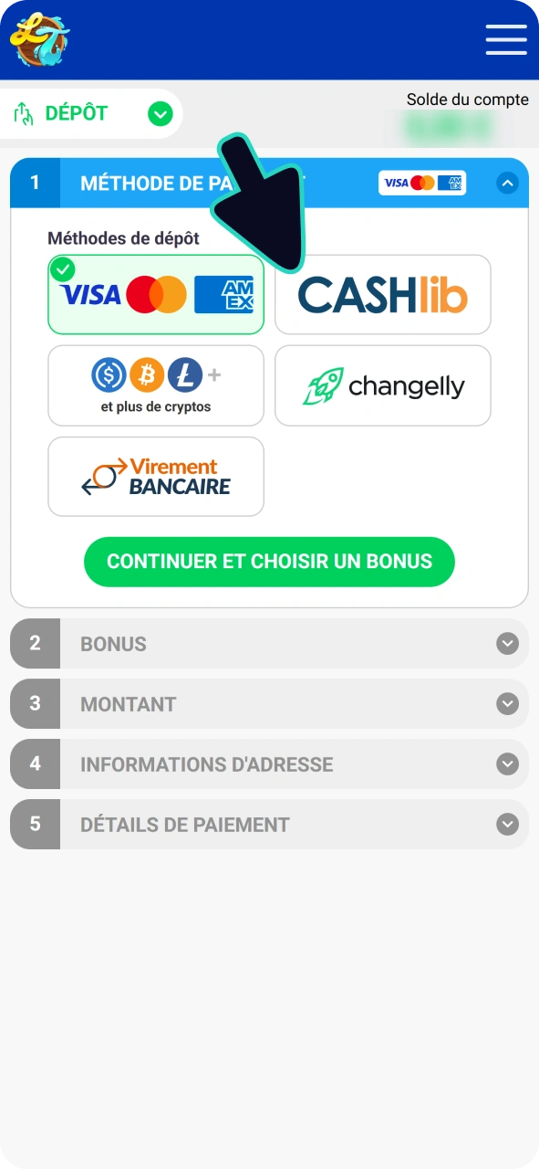 Effectuez un dépôt pour les paris sur Lucky Treasure Aviator.