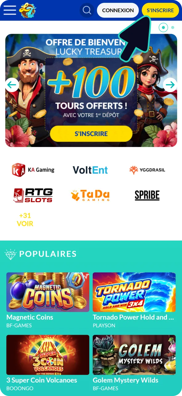 Créez ou connectez-vous à votre compte Lucky Treasure pour commencer à jouer à Aviator.