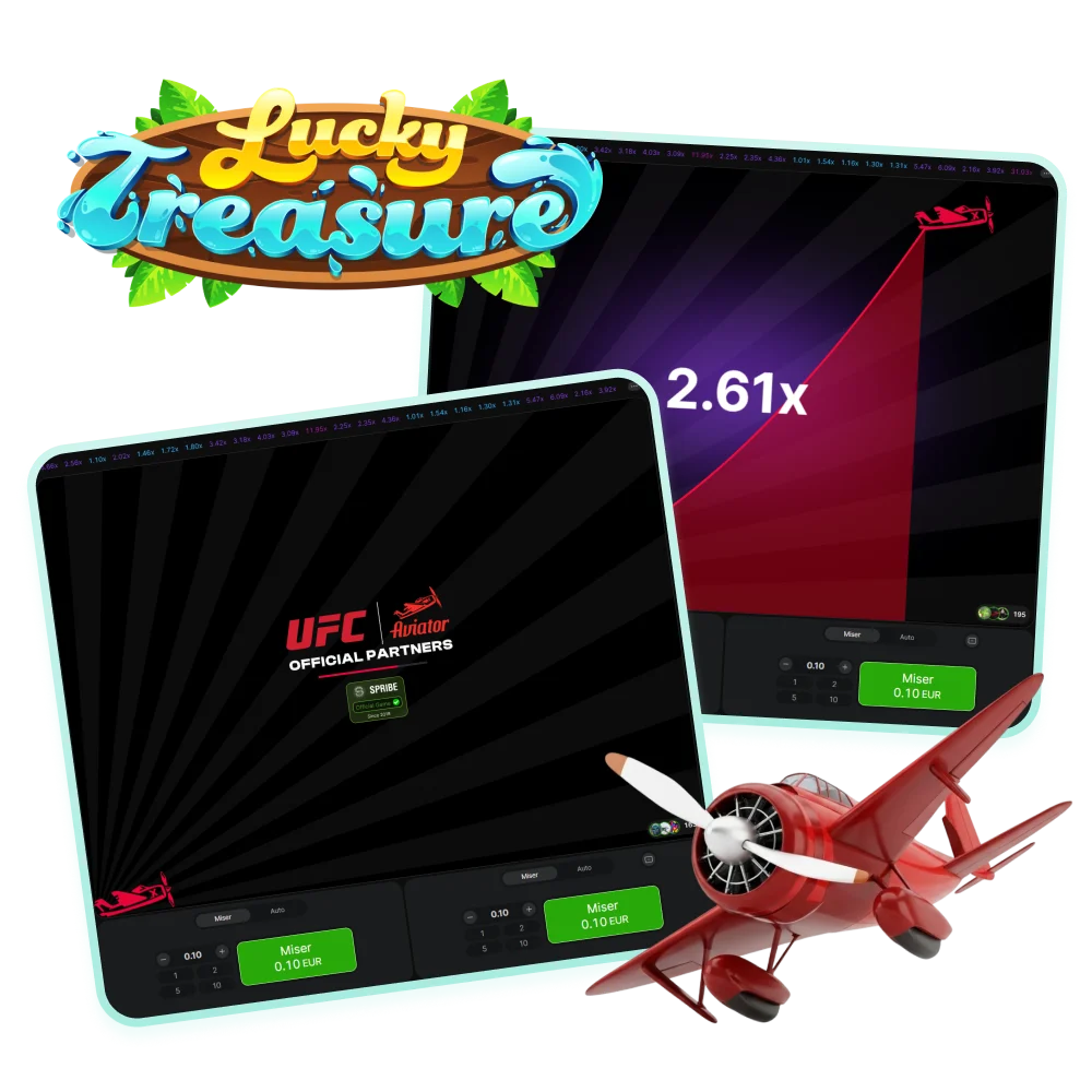 Jouez à Aviator sur Lucky Treasure pour gagner rapidement et gros.