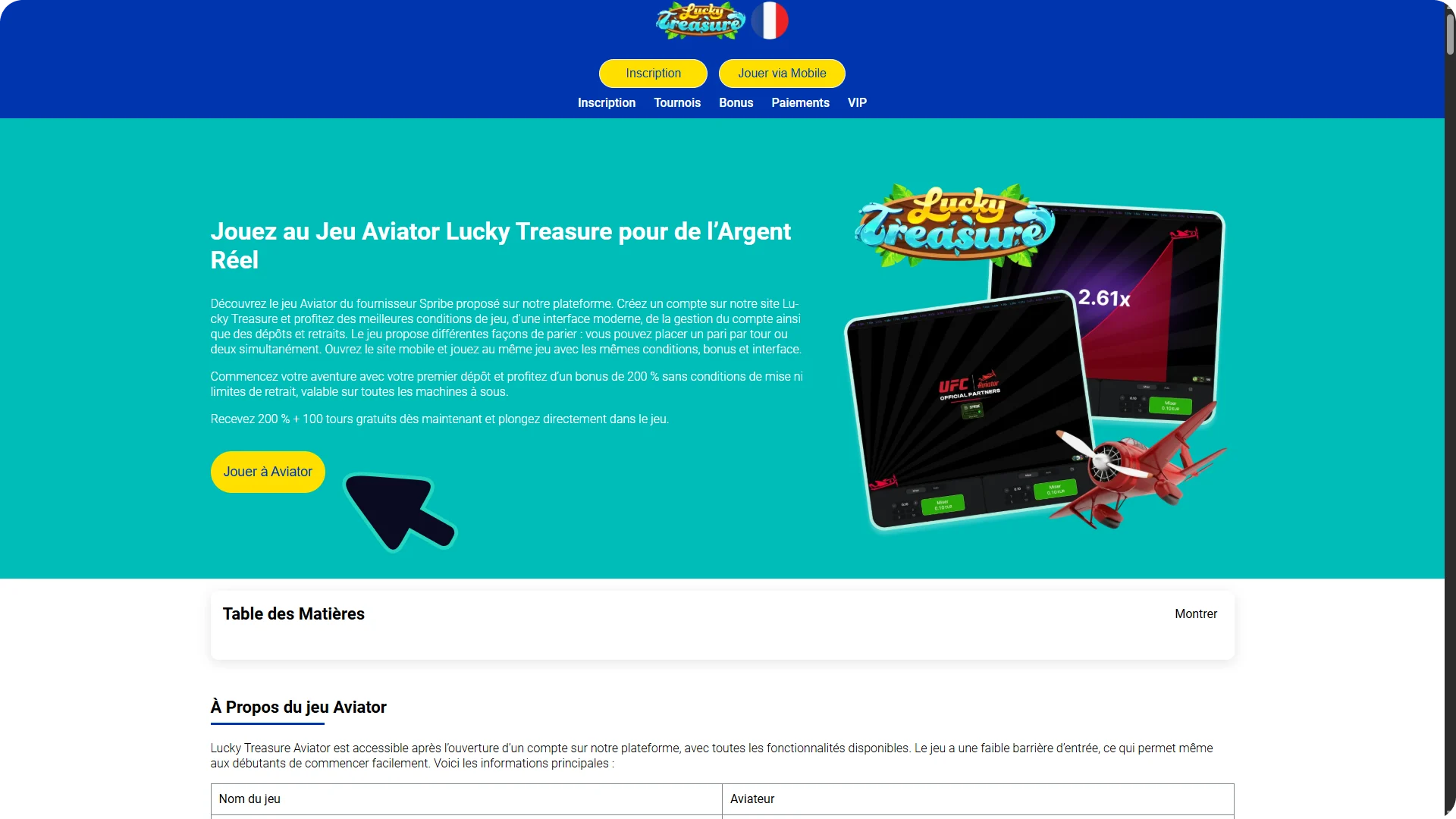 Accédez à Lucky Treasure Aviator en cliquant sur ce bouton dans votre navigateur Windows.