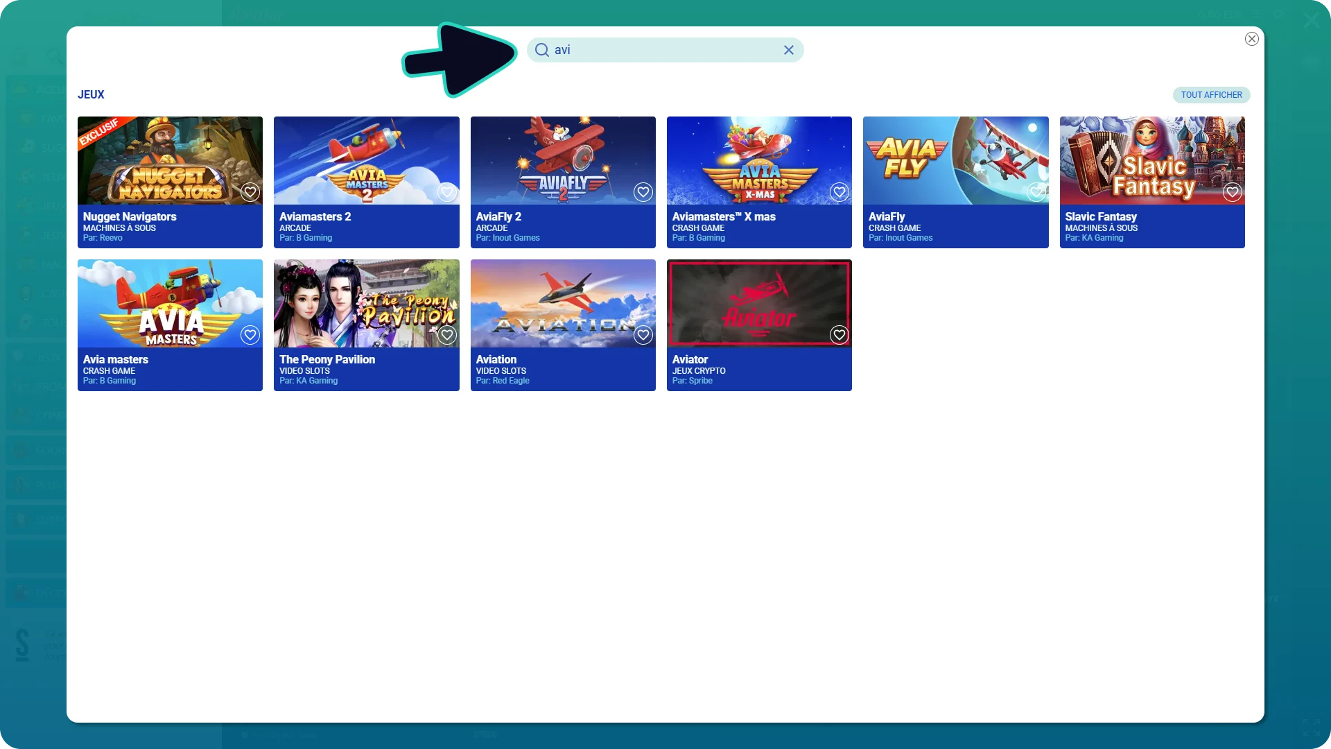 Trouvez le jeu Aviator sur le casino Lucky Treasure pour Windows.