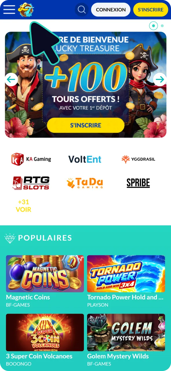 Ouvrez le site web de Lucky Treasure pour jouer à Crazy Time sur votre appareil Android.