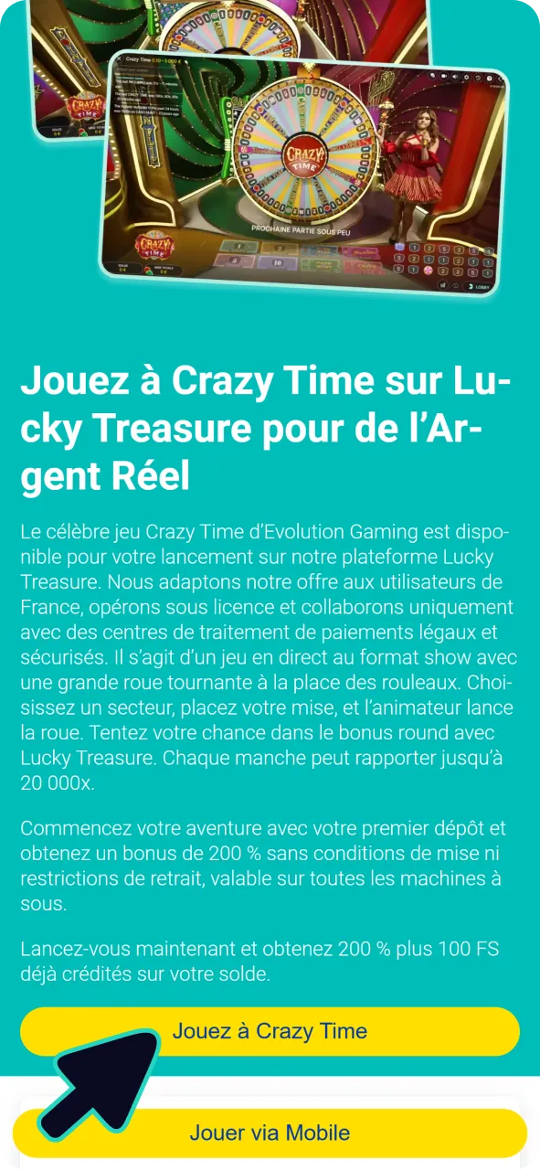 Cliquez sur ce bouton pour jouer au jeu en direct Lucky Treasure Crazy Time.
