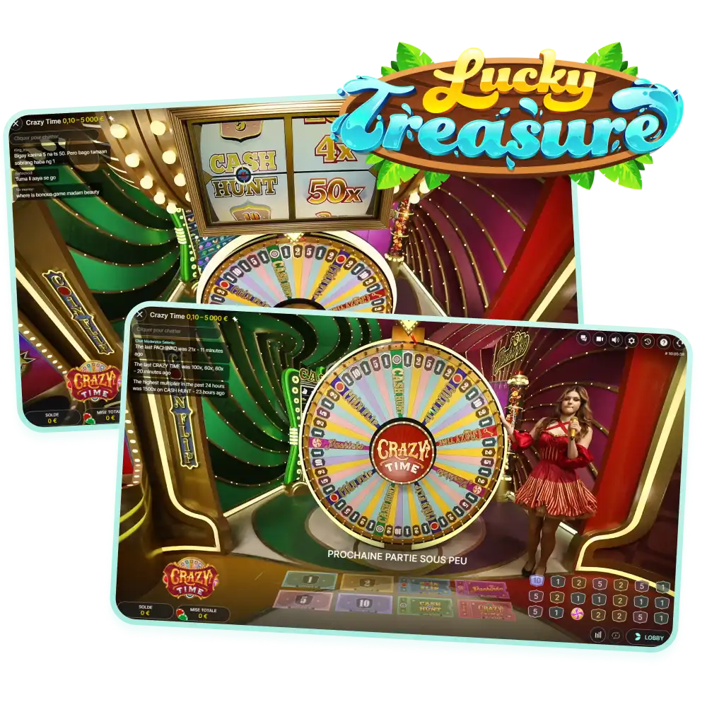 Passez un moment inoubliable avec Crazy Time chez Lucky Treasure.