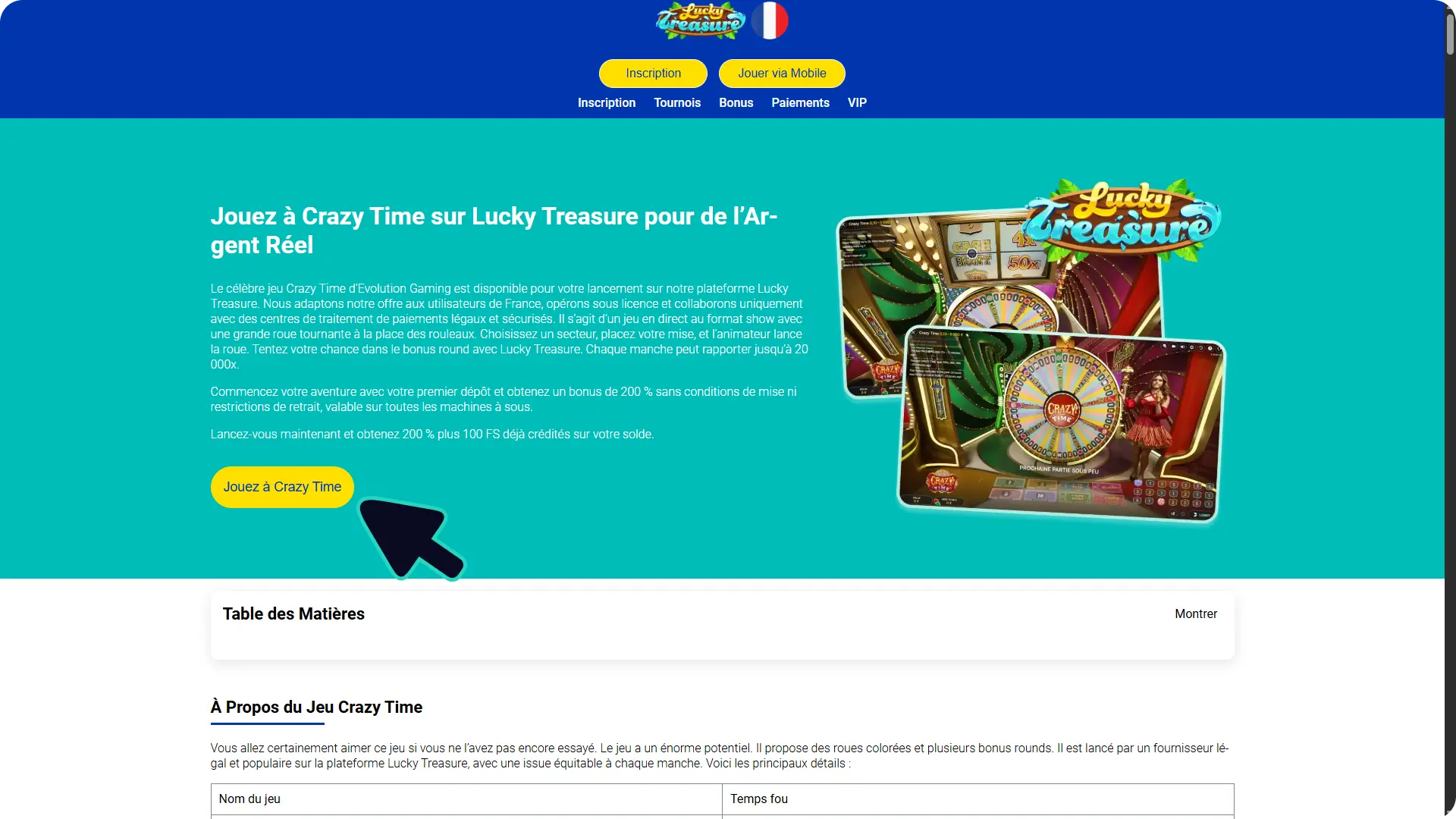Lancez le jeu Crazy Time at Lucky Treasure sur votre Windows en appuyant sur ce bouton.