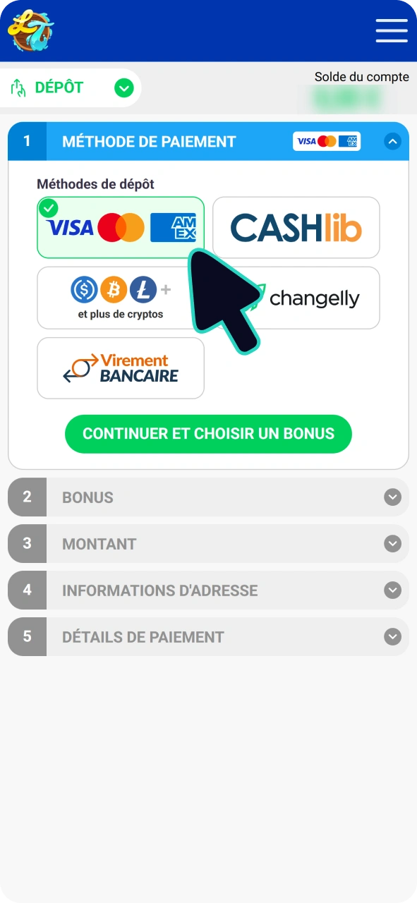 Déposez des fonds sur votre compte Lucky Treasure pour jouer aux machines à sous.