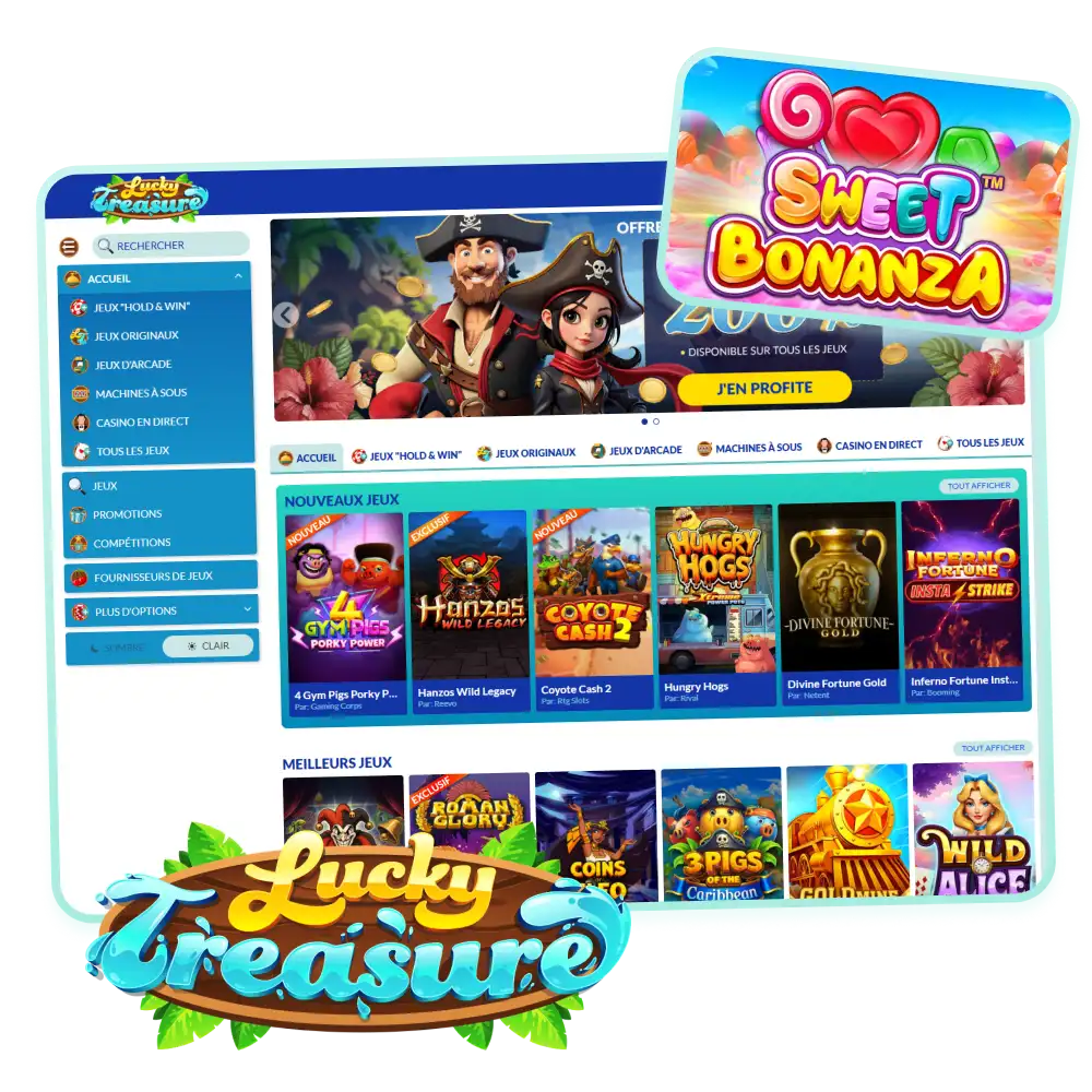 Découvrez de nombreux nouveaux jeux de machines à sous au casino Lucky Treasure.