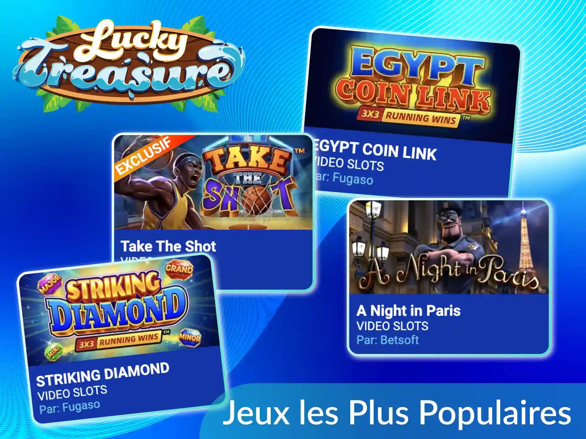 Interface de la section casino Lucky Treasure.