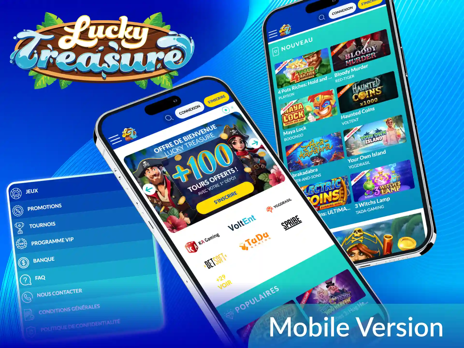 Interface de la version mobile de Lucky Treasure.
