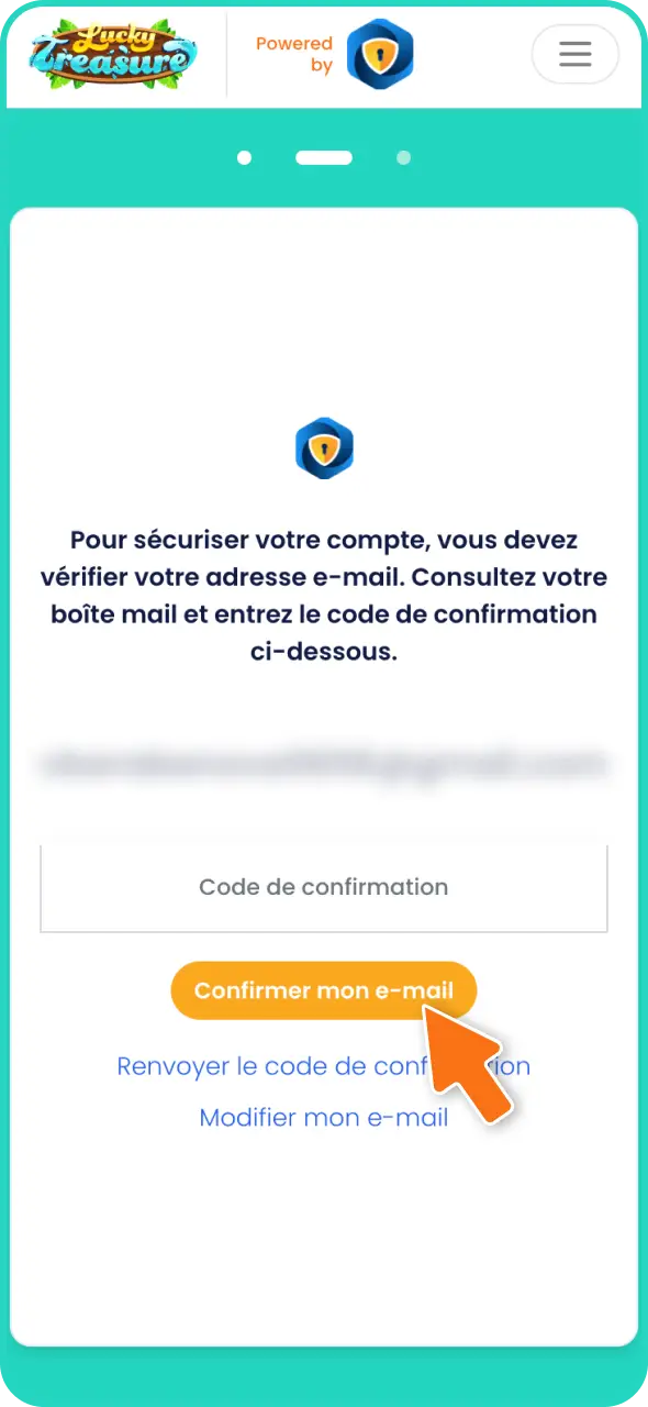 Effectuez la validation du compte Lucky Treasure pour sécuriser vos accès et vos retraits.