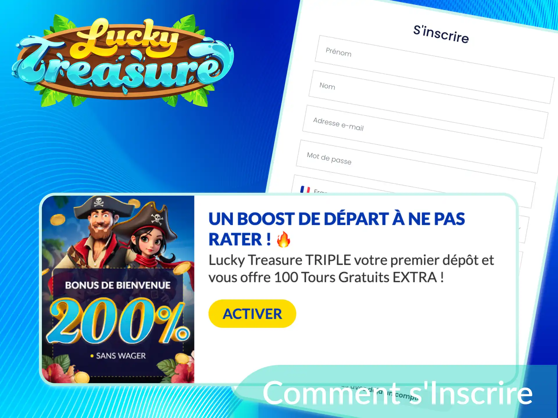 Découvrez comment s'inscrire sur Lucky Treasure et obtenir son bonus facilement.