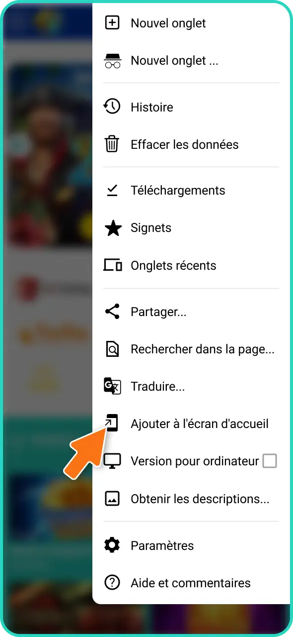 Ajoutez le site à l'écran d'accueil pour installer le raccourci sur votre téléphone.