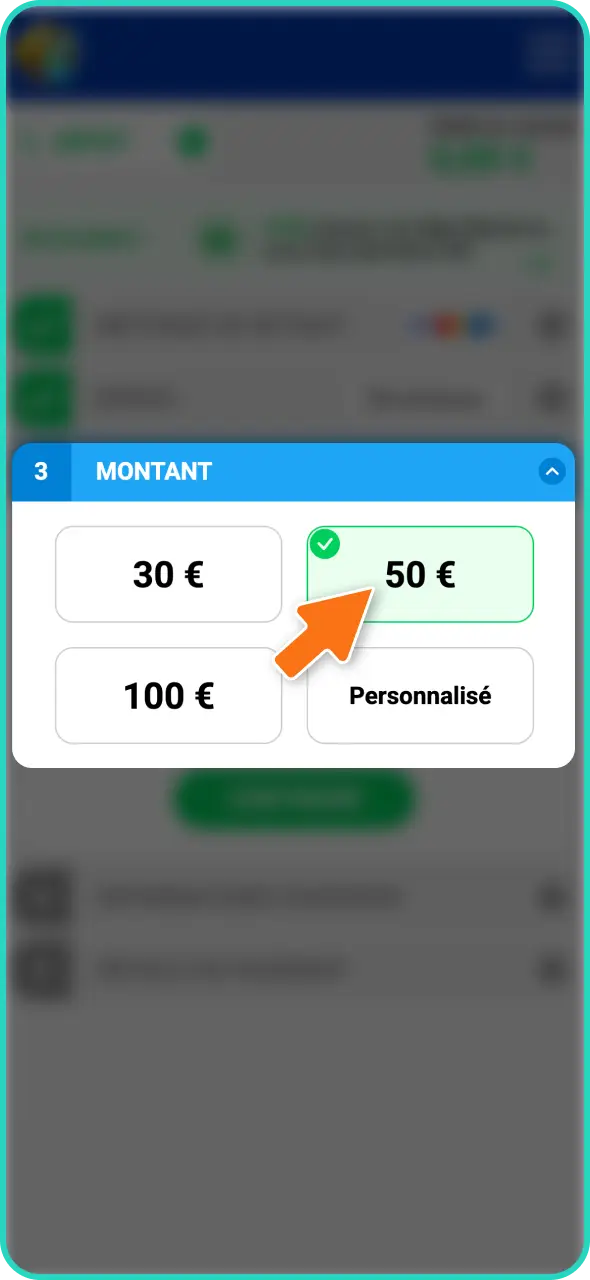 Saisissez le montant del retrait en respectant les limites autorisées.